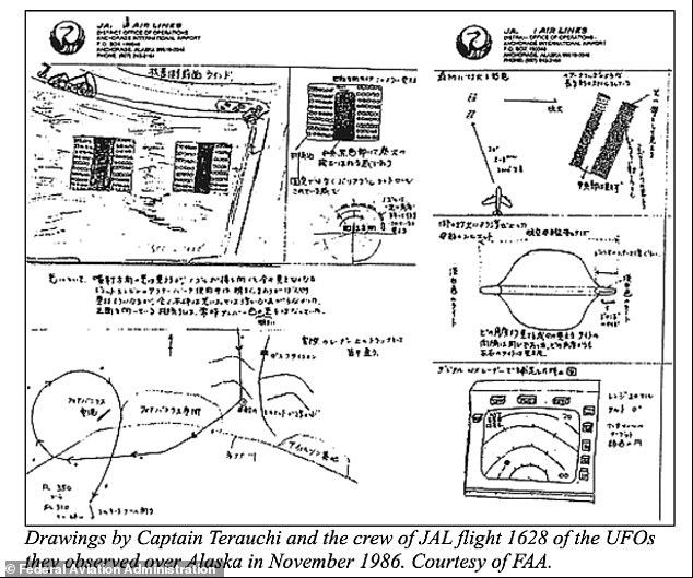 According to Captain Kenju Terauchi, his first officer and flight engineer they also saw a giant round UFO as big as an aircraft carrier with flashing multicolored lights. FAA's then-division chief for accidents and investigations, John Callahan, personally investigated this case