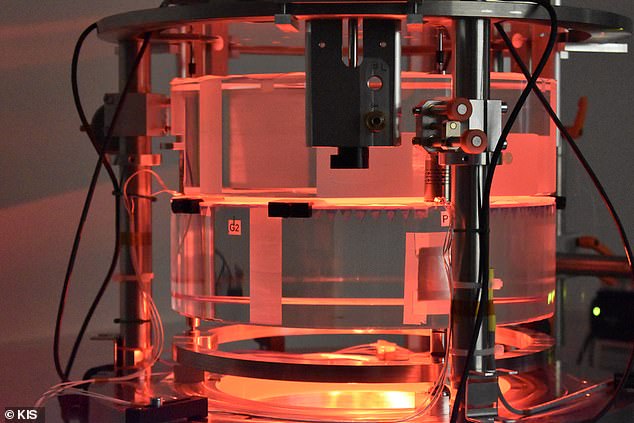 The Visible Tunable Filter¿s (VTF) optical device, called an etalon, is pictured here. It consists of two reflecting plates which can measure small differences in the flux of light for different wavelengths
