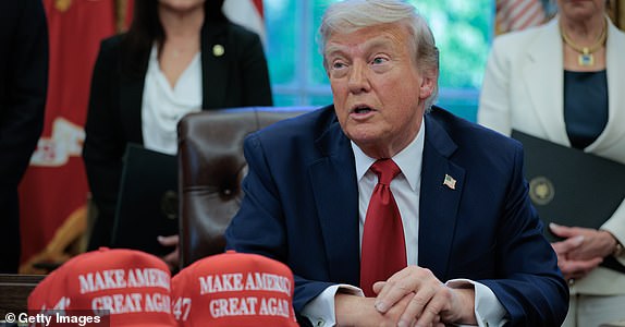 WASHINGTON, DC - APRIL 23: U.S. President Donald Trump speaks to the media after signing executive orders in the Oval Office at the White House on April 23, 2025 in Washington, DC. The seven executive orders were related to education policy including enforcing universities to disclose foreign gifts, artificial intelligence education and school disciplinary policies. (Photo by Chip Somodevilla/Getty Images)