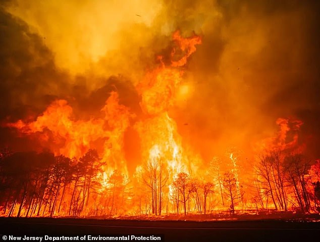 The Jones Road fire in Ocean County, New Jersey has burned through more than 13,000 acres since Tuesday, when it erupted in the Greenwood Forest Wildlife Management Area of Barnegat Township, about 90 miles from NYC