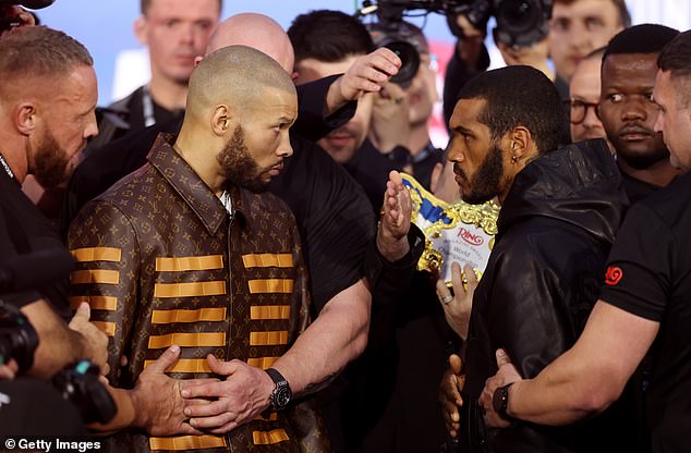 Chris Eubank Jr (left) faced off with Conor Benn at the Thursday press conference ahead of their landmark fight