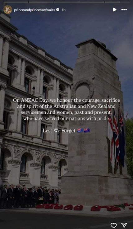 Prince William, Kate share touching tribute after Harrys message on Anzac Day