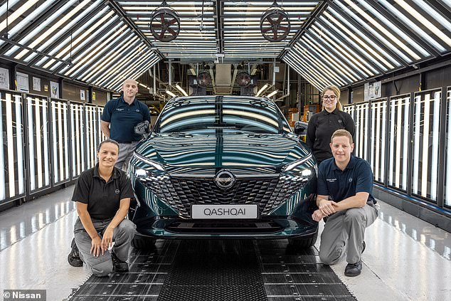 Trade body bosses said the uplift in outputs was partially due to a 'weak' March in 2024 as it pointed to first-quarter production being 3.2% down. Nissan's Sunderland plant (pictured) is the biggest producer but the Japanese brand faces its own struggles