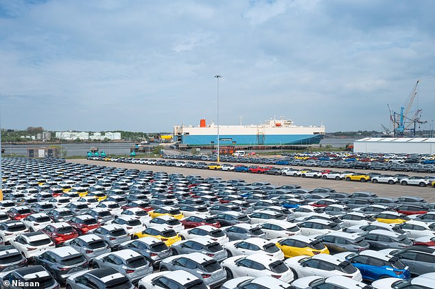 More than one in seven exported models in March were shipped to America, which is the second largest overseas market behind Mainland Europe. Pictured: Nissan car terminal at the Port of Tyne