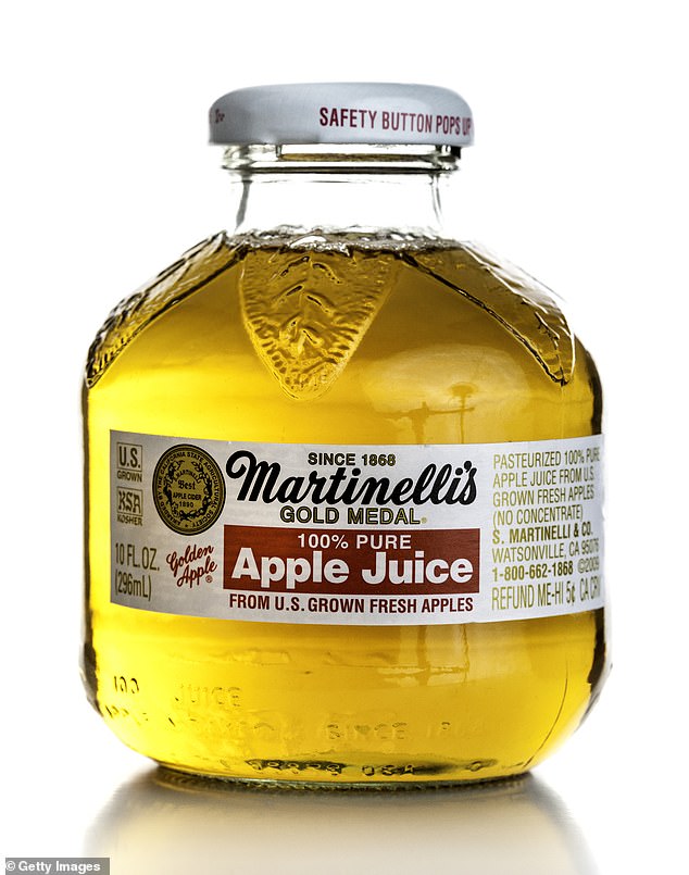 The product impacted is Martinelli Apple Juice sold in its signature clear, round glass bottles with a white metal screw top lid