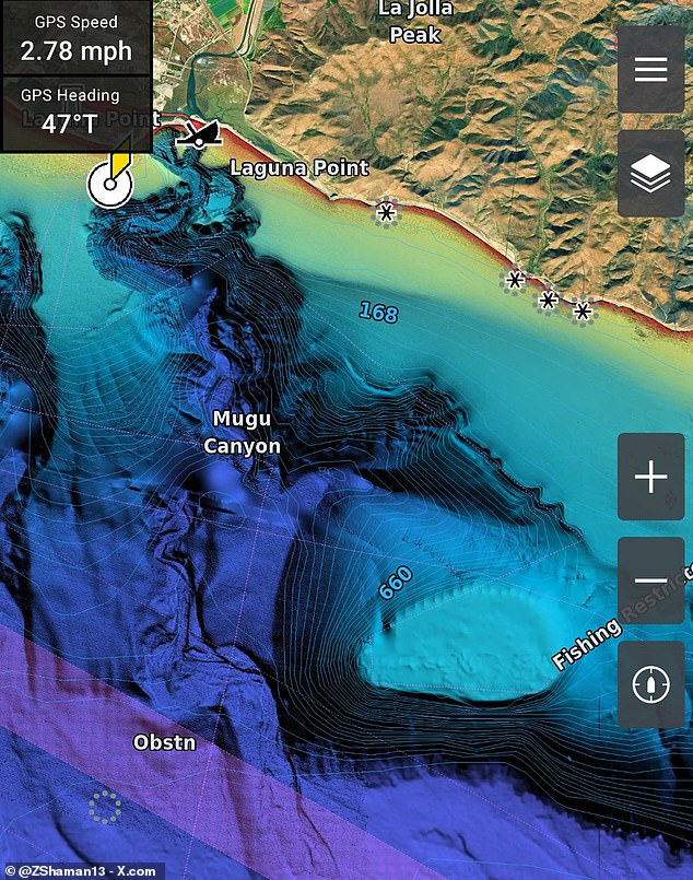 The formation, however, can be seen on other online mapping platforms such as a fishing charter app (pictured)