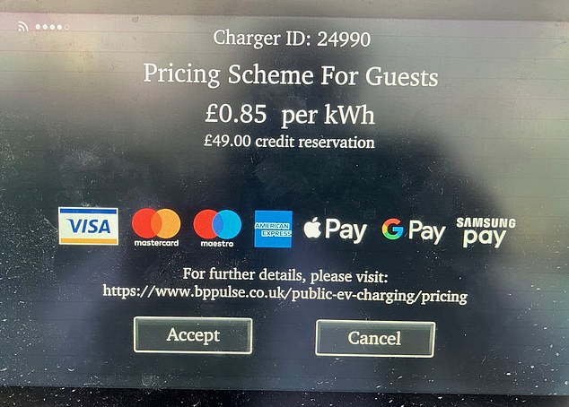 The rate quoted was 85p per kWh - compared to 25p on his home charger