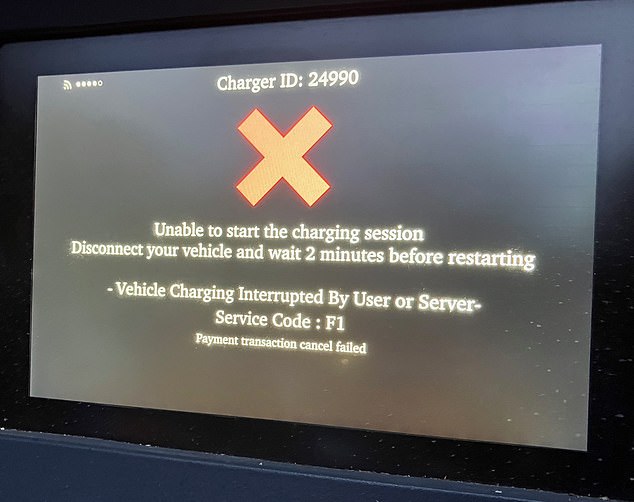 Then the words 'unable to start the charging session' flashed repeatedly onto the screen