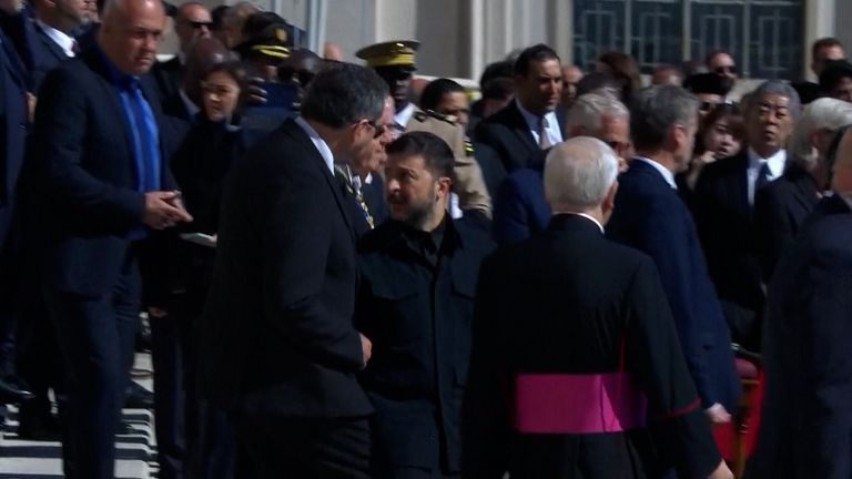 
Volodymyr Zelenskyy and Donald Trump are among scores of world leaders attending today's service. 

