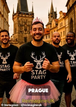 The British tourists enjoying the capital of the Czech Republic are a group of lads on a stag do, according to AI