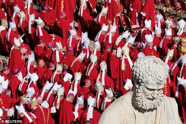 Members of the clergy gather ahead of the funeral Mass of Pope Francis, in Saint Peter's Square, at the Vatican, April 26, 2025