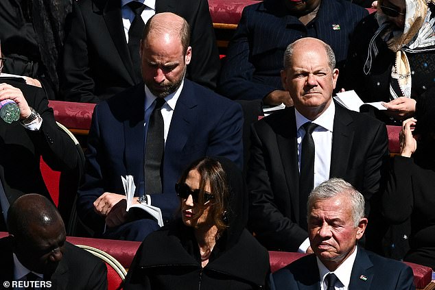 Prince William attended the service on behalf of King Charles and was seated next to Olaf Scholz, Chancellor of Germany