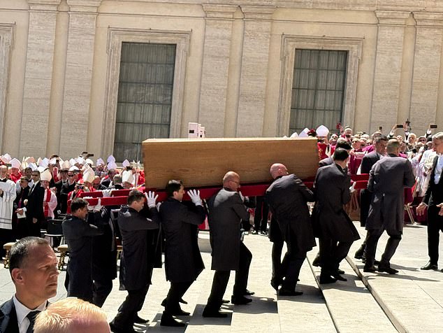 Deputy Speaker of the Ugandan Parliament, Tomas Tayebwa tweeted a photo of Pope Francis' coffin being carried back to the Basilica after being spotted taking snaps in the crowd