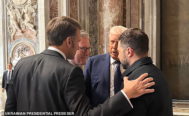 Trump seen with Zelensky, Macron and United Kingdom Prime Minister Kier Starmer, with the day's logistical plans described as a 'master plan' in stage-managing 'big egos'