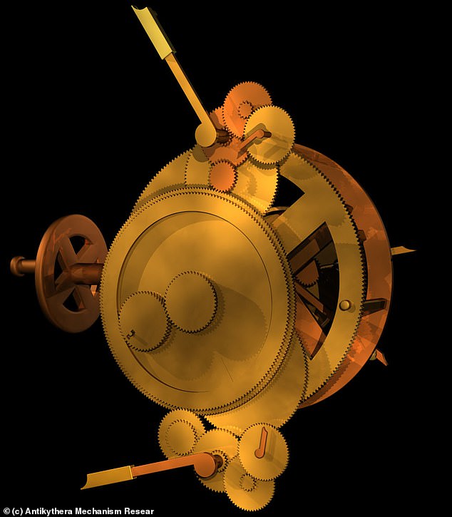 A 3D image showing how the back gears of the Antikythera Mechanism would have looked like