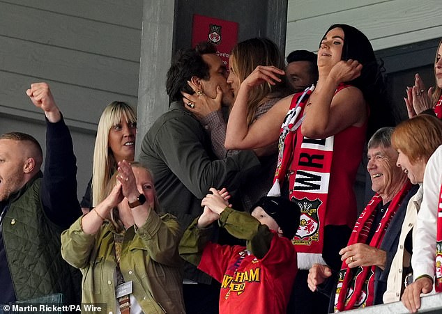 Reynolds kissed his wife Blake Lively after Wrexham's opening goal in their decisive victory