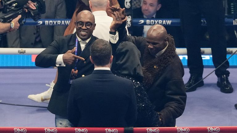 Nigel Benn (left) and Chris Eubank Sr in the ring ahead of the bout. Pic: PA