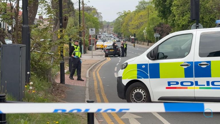 Officers inside the cordon in Leeds