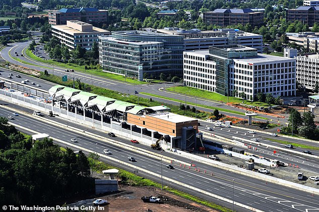 The Boeing 777 plane departed from Dulles International Airport in Washington DC (pictured) at 5:36 pm but wasn't even in the air for two hours before the flight was diverted (file photo)