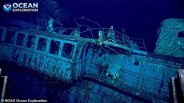 Yorktown sits 3 miles below the ocean surface about 1,000 miles from Hawaii. The wreck was visited by NOAA Ocean Exploration in April 19