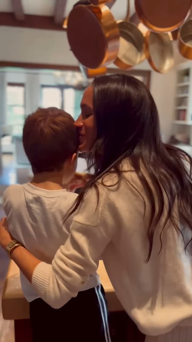 When appearing on the Drew Barrymore Show last month, Meghan revealed she had enlisted the help of her children to make cookies for the show's crew and audience - and shared a short video clip (here, she is seen with Archie)