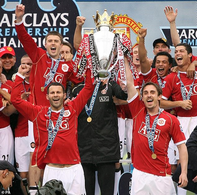 Former player Neville (bottom right) won eight league titles with United, who have 20 in total
