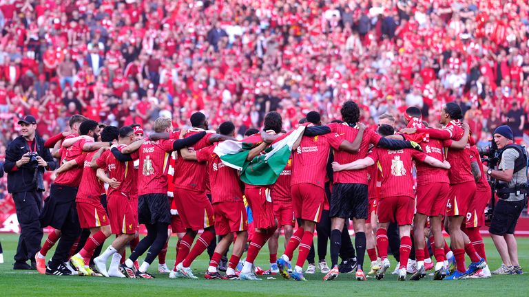 Liverpool's post-match celebrations. Pic: PA