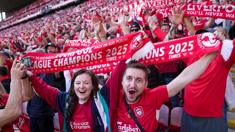 Fans at Anfield during the game. Pic: AP
