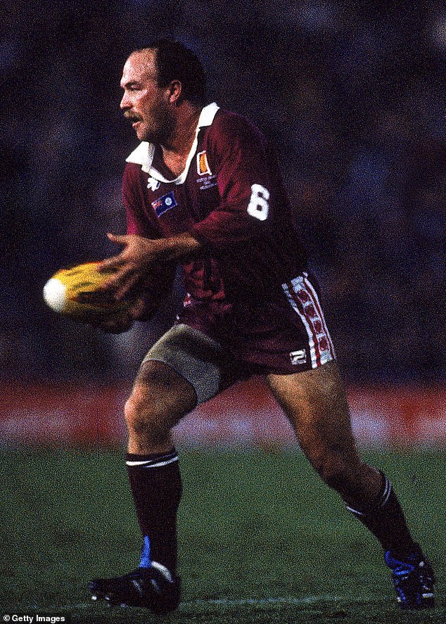 Lewis (pictured playing for Queensland in 1990) was married to Jacqueline Green for 36 years after the two connected during his playing days