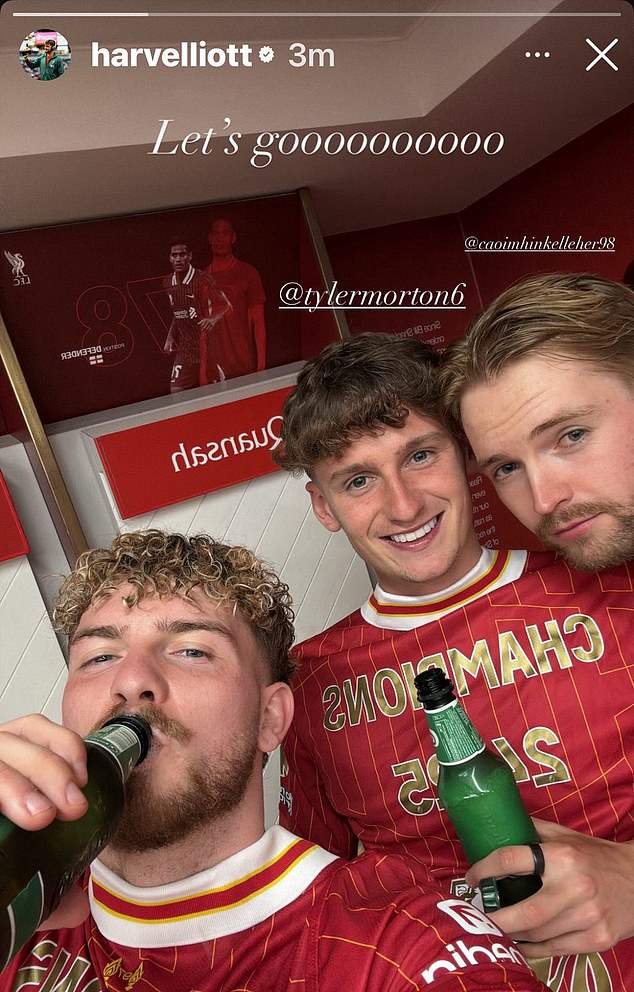 Harvey Elliott shared a selfie alongside Caoimhin Kelleher (right) and Tyler Morton (middle)
