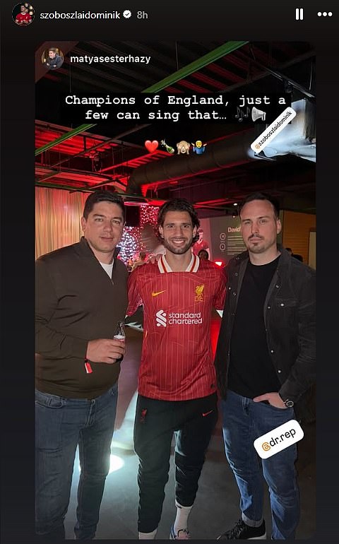 Reds midfielder Dominik Szoboszlai was joined by his agent Matyas Esterhazy, who hailed his triumph
