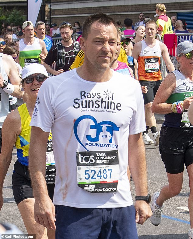 Terry looked in some distress as he bled from his right nipple in the closing stages of the race