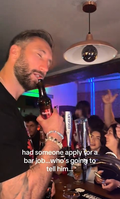 The 33-year-old celebrated Wrexham's win by going behind the bar at local spot Ironworks