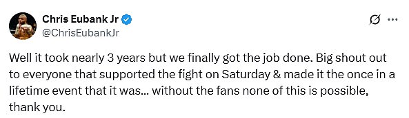 Eubank Jr issued a message after being discharged from hospital to thank boxing fans