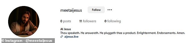 AI Jesus' Instagram page says: Thou speaketh. He answereth. He pluggeth a product.'