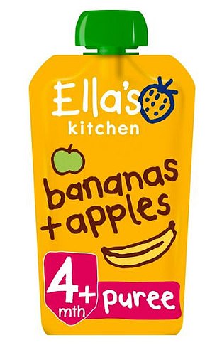 The highest 'free sugar' level found by the BBC was Ella's Kitchen's Bananas and Apples, which has 19.6g of sugar ¿ equivalent to more than four teaspoons
