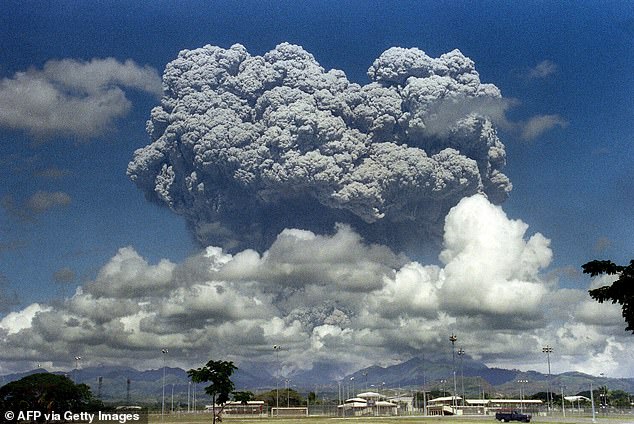This quantity of sulphur dioxide is equivalent to the amount released by the eruption of Mount Pinatubo (pictured) in 1991