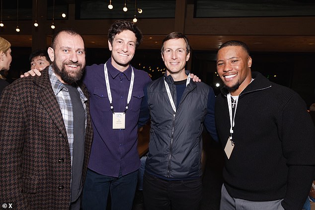 Saquon Barkley (far right) posed alongside Jared Kushner at a conference earlier this month