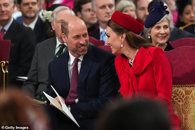 The smiling couple at the Commonwealth Day service of celebration at Westminster Abbey in March this year