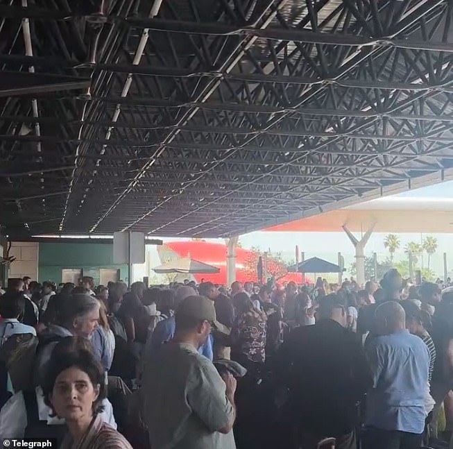 Huge crowds were seen gathering outside Lisbon airport as the power outages hit