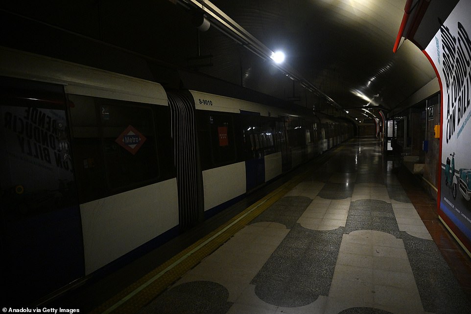 A view shows a dark metro station in Madrid during a widespread power outage that struck Spain and Portugal