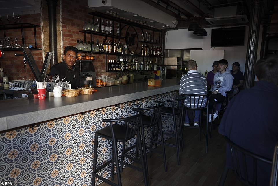 View of a bar after a blackout hit Spain in the city of Toledo, central Spain