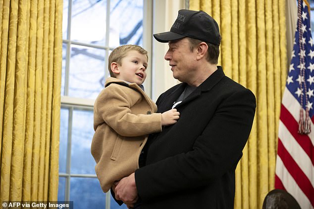 Elon Musk's son's original name was X Æ A-12. However, they later changed it to X Æ A-Xii to comply with California laws, which do not allow numbers in legal names. The name is pronounced 'X Ash A Twelve' (pictured together in the Oval Office)