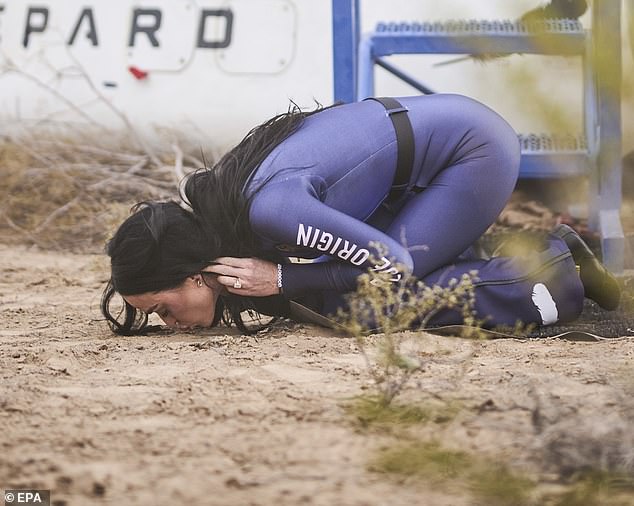 Katy Perry also put on a show by immediately kissing the dirt after spending just three minutes in space