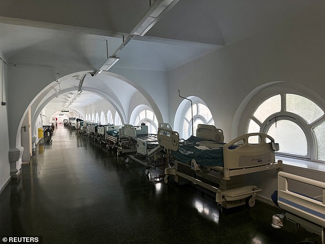 A view of empty hospital emergency beds at a hospital during a power outage which hit large parts of Spain