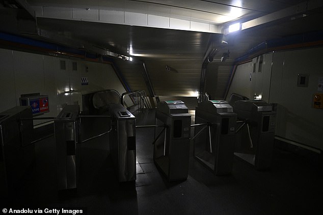 Barriers at a metro station in Madrid after the blackout hit the city