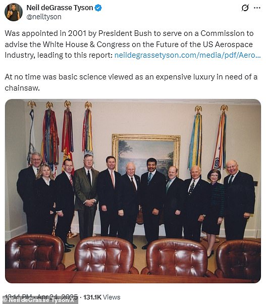 Tyson is well known for having liberal opinions on many social matters but has worked on scientific councils under Republican President George W Bush in the 2000s
