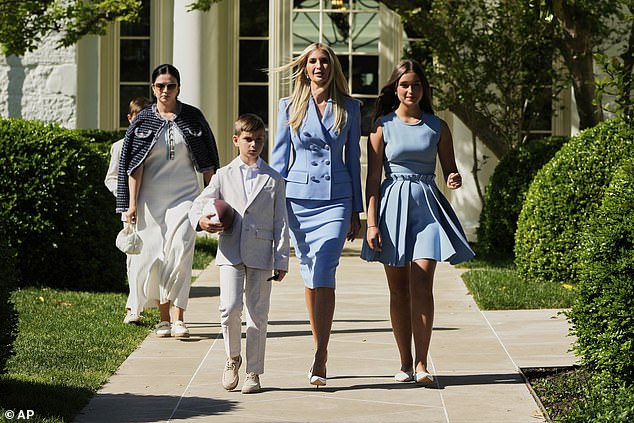 Ivanka Trump walks with two of her daughter and two sons before President Donald Trump welcomes the Super Bowl champion Philadelphia Eagles to the White House