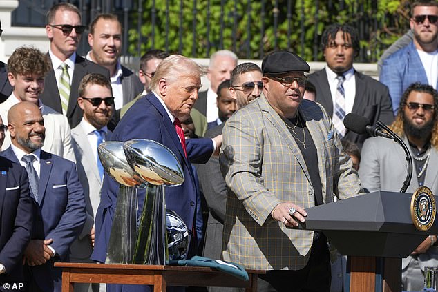 Trump outed Eagles head of security Dom DiSandro as a supporter during the ceremony