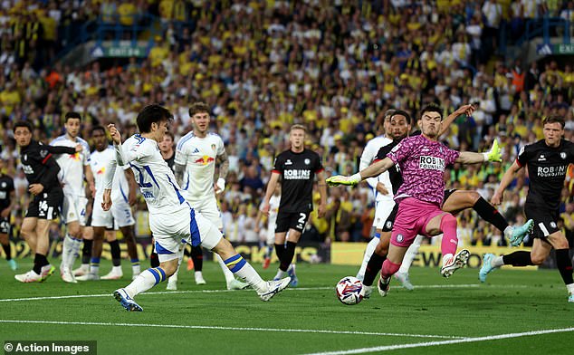 Ao Tanaka turns in Leeds' first goal to get the party started at Elland Road on Monday night